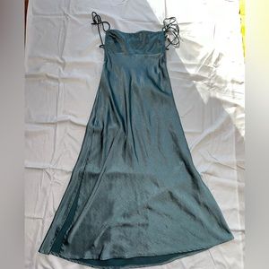 Hello Molly Teal Satin Dress with Slit- XS